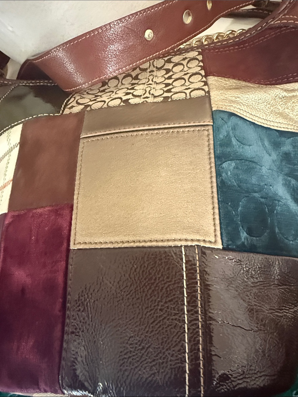 Vintage Coach large Patchwork Leather & Canvas bucket Bag - Picture 6 of 16